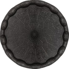 Happy Trend Osmanlı Motifli Metal Servis Tepsisi – 34,5 cm (13.6 Inç) – Kahve ve Çay Sunum Tepsisi – 5 Renk Seçeneği (Siyah)