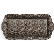Happy Trend Osmanlı Motifli Küçük Metal Servis Tepsisi – Dekoratif Sunum Tepsisi, 36 x 18 Cm, 306 G (Antik Siyah)