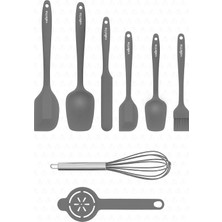 Happy Trend Drongo Isıya Dayanıklı Yanmaz Yapışmaz Silikon Spatula Seti 8 Parça Gri