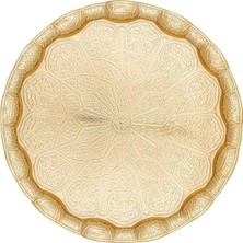 Happy Trend Osmanlı Motifli Metal Servis Tepsisi – 34,5 cm (13.6 Inç) – Kahve ve Çay Sunum Tepsisi – 5 Renk Seçeneği (Altın Sarısı)