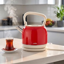 Happy Trend SK-8035 Retro Kettle 2,2 L 1800 W, Paslanmaz Çelik Elektrikli Su Isıtıcı, 360° Kablosuz Döner Taban, Gizli Rezistans, Otomatik Kapanma, Kırmızı