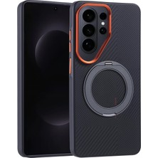 Happy Trend Samsung Galaxy S26 Ultra Kılıf M-Safe Manyetik Şarj Uyumlu – Karbon Fiber Görünümlü Standlı Kapak, Darbe Emici Koruma, Kılıf ile Uyumlu Tasarım (Turuncu, Galaxy S26 Ultra)