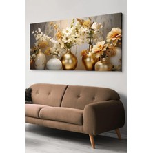 Happy Trend Ajans Kanvas Tablo Gold Vazoda Çiçekler Tek Parça Kanvas Tablo 60 x 120