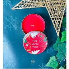 Mabelme Store Prime Hep Mutlu Yıllar Tasarımlı Kokulu Teneke Mum (Kırmızı)
