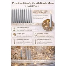 Mabelme Store Prime Gümüş Renk Ince Şamdan Mum Seti, 25 cm Uzunluk, 10’lu Paket, Dekoratif Taper (Dilek) Mum, Şık Masa, Davet ve Özel Gün Dekorasyonu Için