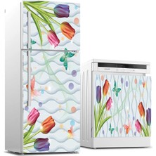 Mabelme Store Prime Buzdolabı ve Bulaşık Makinası Beyaz Eşya Kaplama 3D Lale Kelebek