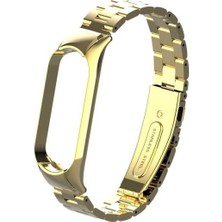 Str Store Xiaomi Mi Band 5 Metal Kordon – Parlak Şık ve Dayanıklı Paslanmaz Çelik Krd 04 Zore Bileklik - Altın Renk