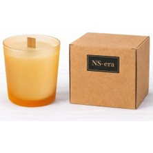 Mabelme Store Prime Sandal Ağacı Kokulu Mum 280 ml - Ahşap Fitil, Turuncu Buzlu Cam Bardak, Uzun Yanma Süresi, Hediye Kutulu