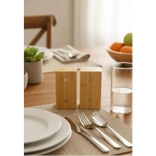 Mabelme Store Prime Bambu Kare Magnetli Tuzluk Karabiberlik Seti, Ahşap, Kahverengi, 2 Parça