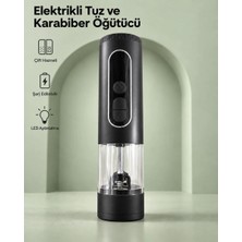 Royaleks Çift Hazneli Şarj Edilebilir Elektrikli Tuz ve Karabiber Öğütücü Siyah