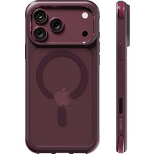 Happy Trend iPhone 18 Pro / 17 Pro ile Uyumlu Manyetik Şeffaf Kılıf, Sert Kristal Arka + Yumuşak Silikon Kenar, Airbag Köşe Koruma, Magsafe Uyumlu, Vişne Çürüğü