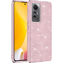 Happy Trend Xiaomi ile Uyumlu Mi 12 Lite Kılıf Silikon Simli Parlak Tarz Kapak Pembe