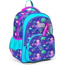 Kawin Coral High Kids Lavanta Turkuaz Deniz Temalı Üç Bölmeli Okul Sırt Çantası 14422