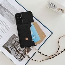 Happy Trend Xiaomi Redmi 10A ile Uyumlu Kılıf Zebana Boyun Askılı Deri Kılıf Siyah