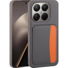 Happy Trend Xiaomi Mi 15T ile Uyumlu Kılıfı Kartlık Bölmeli Cüzdan Yumuşak Silikon Deri Görünüm Kamera Lens Korumalı Mat Renkli Kapak Xkart Koyu Gri