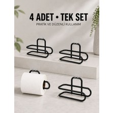 Royaleks Duvara Yapışkanlı Wc Kağıtlık Siyah Metal 4 Adet Tuvalet Kağıdı Rulo Askısı