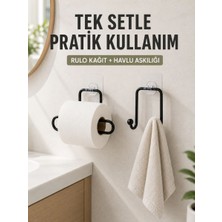 Royaleks Banyo ve Mutfak Için Yapışkanlı Havlu Askılığı ve Rulo Kağıt Tutucu Set