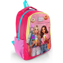 Kawin Coral High Kids Pembe Neon Mercan Fashion Girl Desenli Üç Bölmeli Okul Sırt Çantası 23669