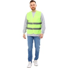 Happy Trend Yeleği Neon Sarı Gri Reflektörlü Cırtlı Cepsiz-1 -