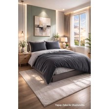 Happy Trend Çift Kişilik Nevresim Takımı (Lastikli Çarşaf+Yastık Kılıfı+Yorgan Kılıfı) Çift Yönlü Pamuk-Polyester 90X190 100X200 120X200 160X200 180X200 200X200 (Antrasit-Gri, 100X200)