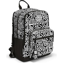 Kawin Coral High Siyah Beyaz Geometrik Desenli Okul Sırt Çantası 23682