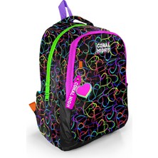 Kawin Coral High Kids Çok Renkli Kalp Desenli Üç Bölmeli Okul Sırt Çantası 23670
