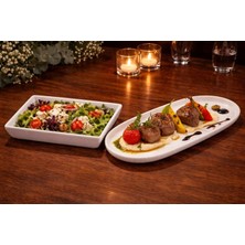 Str Store Beyaz Seramik Sunum Tabağı Seti 6'lı, Beyaz, Seramikleri, Modern Tasarım, 6 Parça, 3 Oval 3 Kare Tabak, Parlak Yüzey