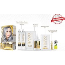 Mabelme Store Prime Maxx Deluxe Serisi 24K Altın Parçacıklı Serum ile 1 Kutu 2 x 50 ml ve Geliştiriciler Saç Boyası (Füme Gri 0.01)