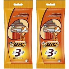 Mabelme Store Prime Bıc 3 Sensitive Erkek Tıraş Bıçağı 4'lü Poşet (1 x 4 Adet), 3 Bıçaklı, Aloe ile Zenginleştirilmiş Kayganlaştırıcı Jel Şerit 2li Paket