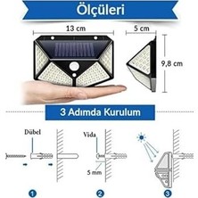 Mabelme Store Prime 100 LED Güneş Enerjili Solar Duvar Apliği - 1200 Lümen Hareket Sensörlü 3 Modlu Bahçe Aydınlatması, Hero LED Solar Duvar Armatürü IP65 Su Geçirm