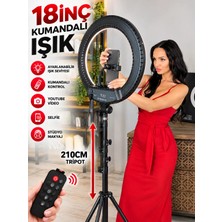 Moxti 18 Inç Kumandalı Işık LED 210 cm Tripod Youtuber Video Selfie Stüdyo Makyaj Tiktok Işığı Ring Light