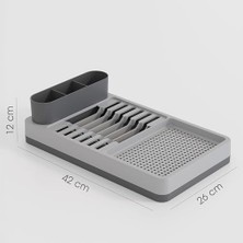 Mabelme Store Aqua Gri Tezgah Üstü Bulaşıklık - 42X26X12 cm Pratik Tabak ve Bardak Kurutma Rafı - Modern Mutfak Organizeri