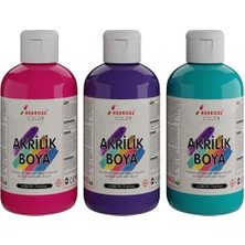 Mabelme Store Prime Mor, Fuşya, Turkuaz Akrilik Boya 3'lü Set 3X250 gr