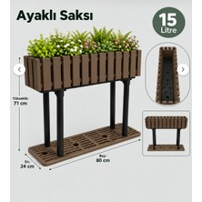 Poliwork 15 Litre Ayaklı Saksı 80X24X71 cm Dekoratif Yükseltilmiş Standlı Çiçeklik Drenajlı Balkon Bahçe ve Teras Saksısı Sütlü Kahve