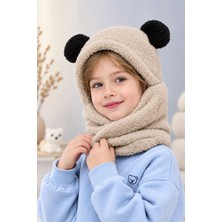 Homy Life Rüzgar Geçirmez Peluş Ayı Kulaklı Çocuk Kapüşonlu Şapka Bere Kışlık Welsoft Atkı Boyunluk Şal - Çok Fonksiyonlu Polar Kapüşonlu Şapka Bere Rüzgar Geçirmez Kışlık Atkı Boyunluk Şal Yüz Kar Maskesi