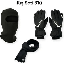Mustran 3'lü Termal Kışlık Set | Balaklava Kar Maskesi + Atkı + Xl Içi Kürklü Kalın Kışlık Soğuk Geçirmez Eldiven Seti