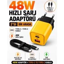 Moxti 48W Hızlı Şarj Adaptörü + Type-C To Type-C Kablo Seti | Pd & Qc 3.0 Destekli | USB + Type-C Giriş