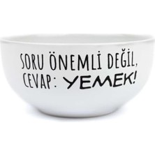 Mabelme Store Prime Palto Tasarım Soru Önemli Değil, Cevap: Yemek! Beyaz Seramik Kase - Hediye Seramik Kase