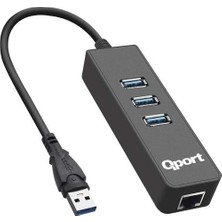 Mabelme Store Prime Qport Q U3G 3port Usb3.0 Çoklayici ve GB Ethernet Adaptör
