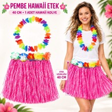 Mabelme Store Hawaii Luau Aloha Pembe Püsküllü 40 cm Etek ve Hawaii Kolye Seti