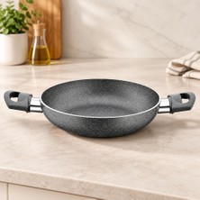 Mabelme Store Granit Tava 22 cm Çift Saplı Gri Kırçıllı
