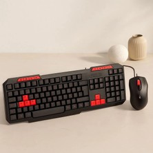 Aydogan's USB Kablolu Klavye Mouse Set - Kırmızı Tuşlu Q Klavye 1600 Dpı