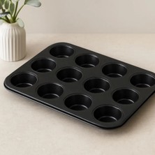 Aydogan's 12 Gözlü Metal Muffin Kek Kalıbı - Siyah (Düz)