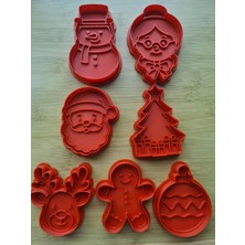 Mabelme Store 3D Baskı Yılbaşı Kurabiye Kalıbı ve Damga Seti Noel Baba Ren Geyiği Kardan Adam Çam Ağacı Kırmızı