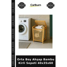 Carlburn Orta Boy Ahşap Bambu Kirli Sepeti 40X35X60 Dekoratif Sepet Banyo Dekoru Ev Dekorasyonu