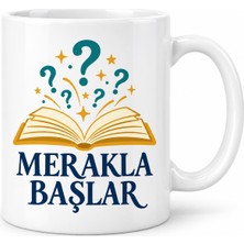 Mabelme Store Merakla Başlar Tasarımlı Porselen Kupa - Model 299