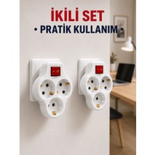 Mabelme Store Kablosuz 3’lü Priz Çoklayıcı Açma Kapama Anahtarlı Duvar Tipi 2 Adet Set