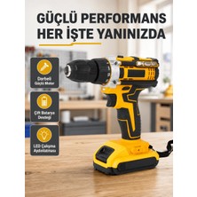 Mabelme Store Çift Bataryalı Darbeli Şarjlı Matkap Seti – Metal Dişli, 24 Parça Aksesuar ve LED Işıklı