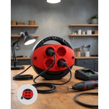 Mabelme Store 4 Prizli Uzatma Kablolu Makara 5 Metre Kırmızı