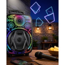 Mabelme Store 8 Inç Rgb Işıklı Taşınabilir Karaoke Hoparlör Mikrofonlu